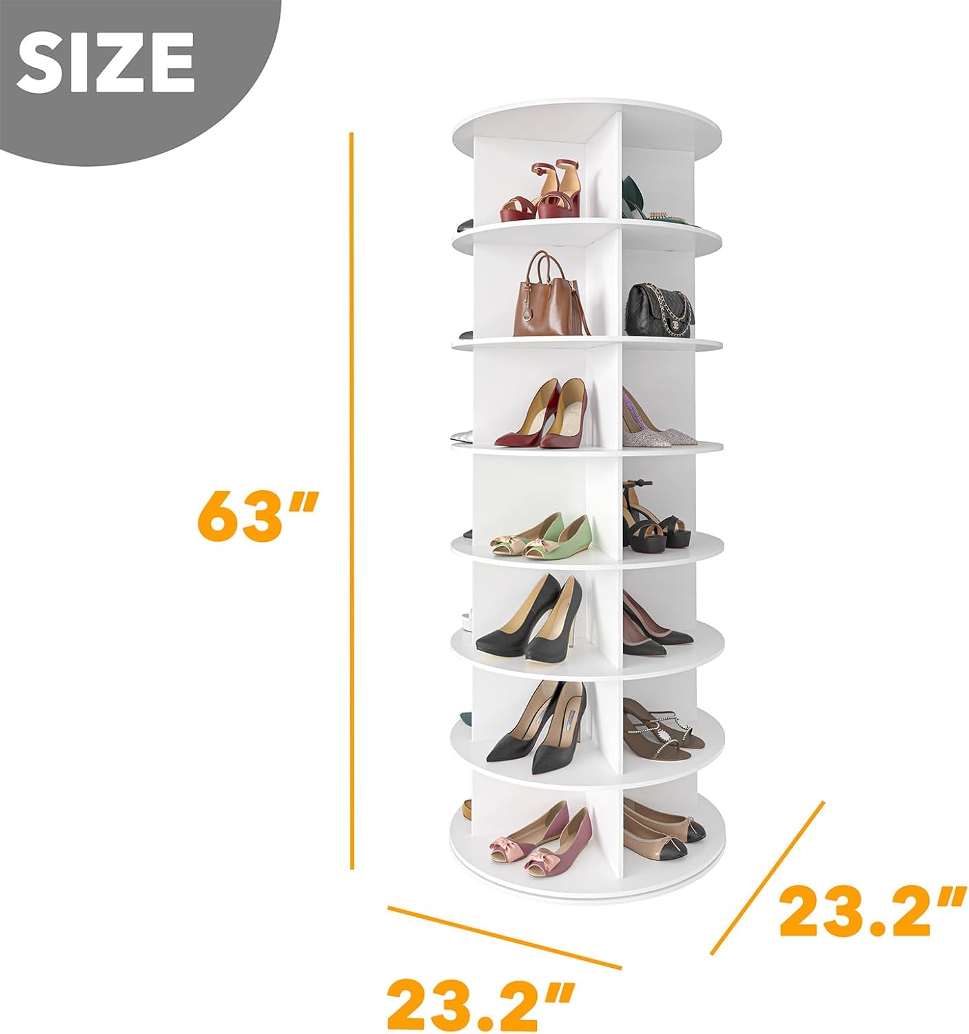 SpaceAid Torre rotante ✨ a 7 ripiani per scarpe - Organizer bianco a 360°