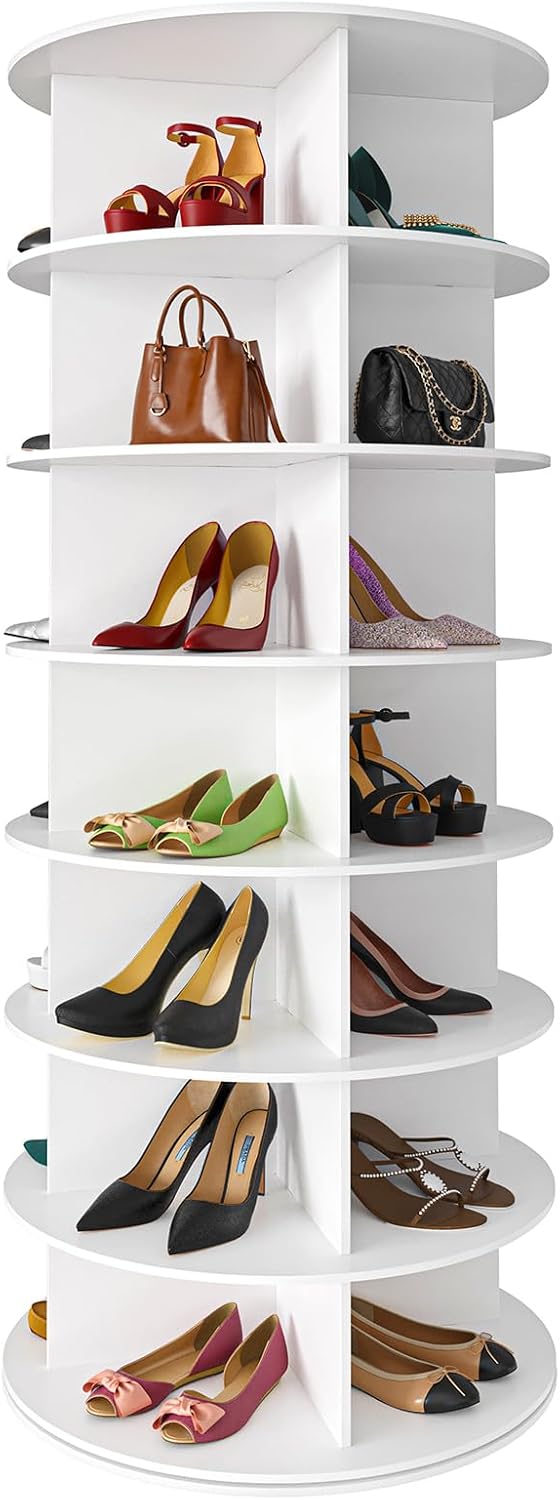 SpaceAid Torre rotante ✨ a 7 ripiani per scarpe - Organizer bianco a 360°