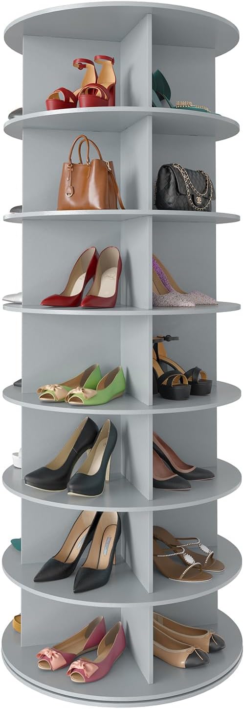 SpaceAid Torre rotante ✨ a 7 ripiani per scarpe - Organizer bianco a 360°