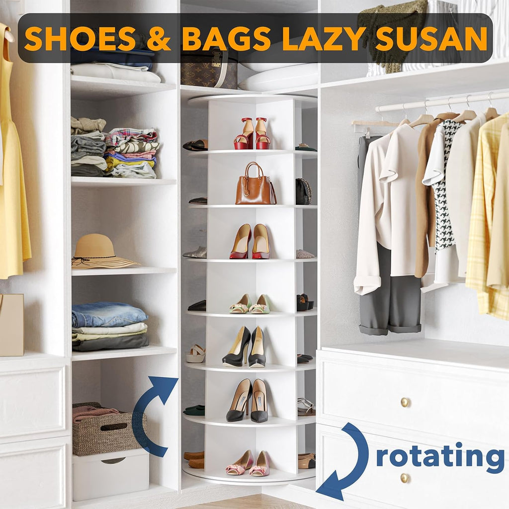 SpaceAid Torre rotante ✨ a 7 ripiani per scarpe - Organizer bianco a 360°