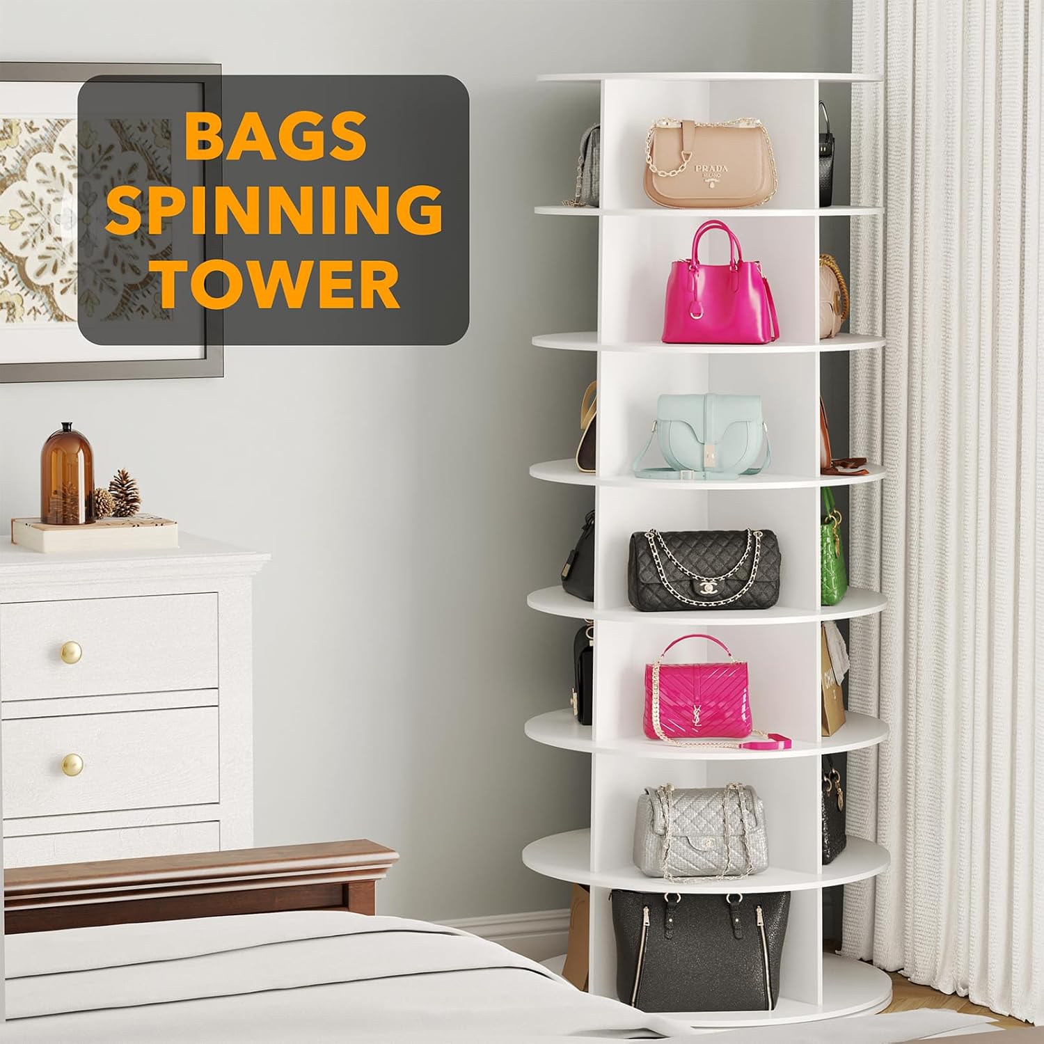 SpaceAid Torre rotante ✨ a 7 ripiani per scarpe - Organizer bianco a 360°