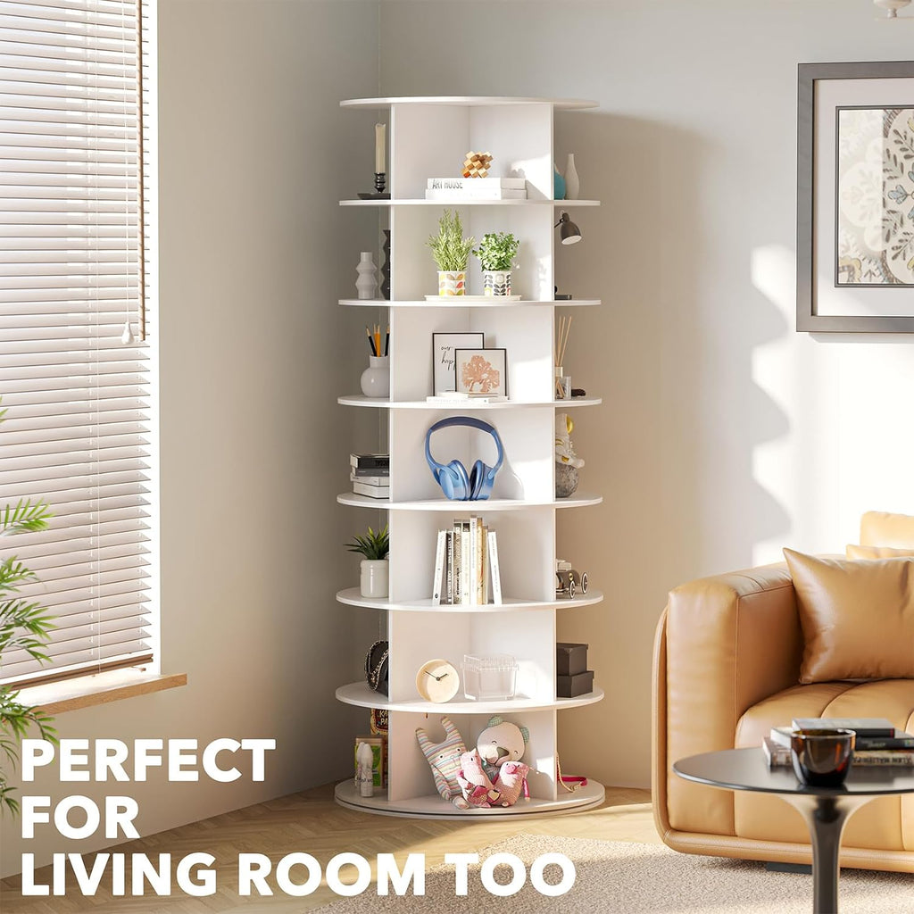 SpaceAid Torre rotante ✨ a 7 ripiani per scarpe - Organizer bianco a 360°