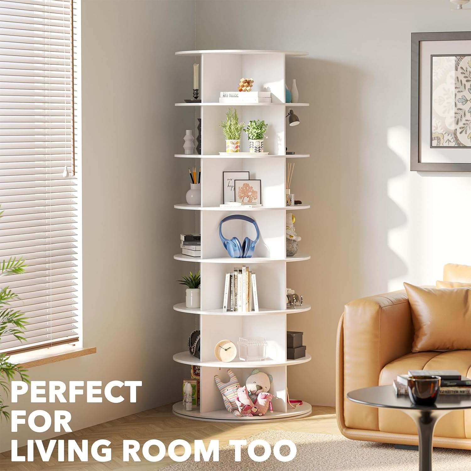 SpaceAid Torre rotante ✨ a 7 ripiani per scarpe - Organizer bianco a 360°